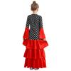 Girls Spanish Flamenco Dress Polka Dot Print Tiered Ruffles V Neck Dancewear