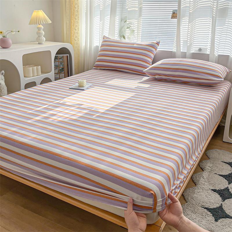 100% Cotton Fitted Sheet Stripe Style Bed Cover Skin-friendly Mattress Cover sabanas Adults Kids Bed Sheets (No Pillowcase)