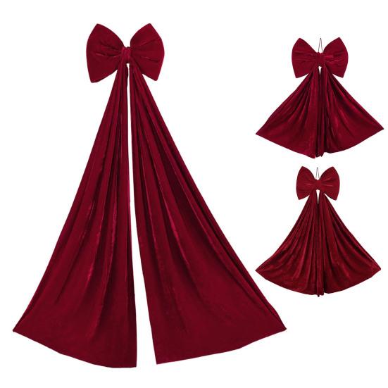 Christmas Bow Tree Topper Ornament Burgundy Velvet Wreath Bows Christmas Hanging Ribbon Gift Bows for Holiday Home Wall Outdoor Party Decoration