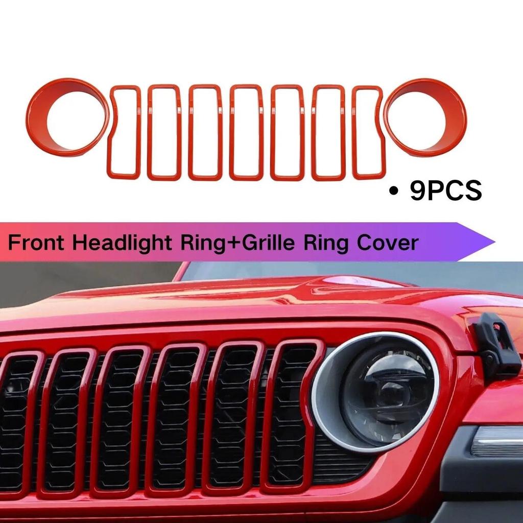 Front Grille Grille Ring Cover and Headlight Ring Decoration for Wrangler JL 2024 Carbon