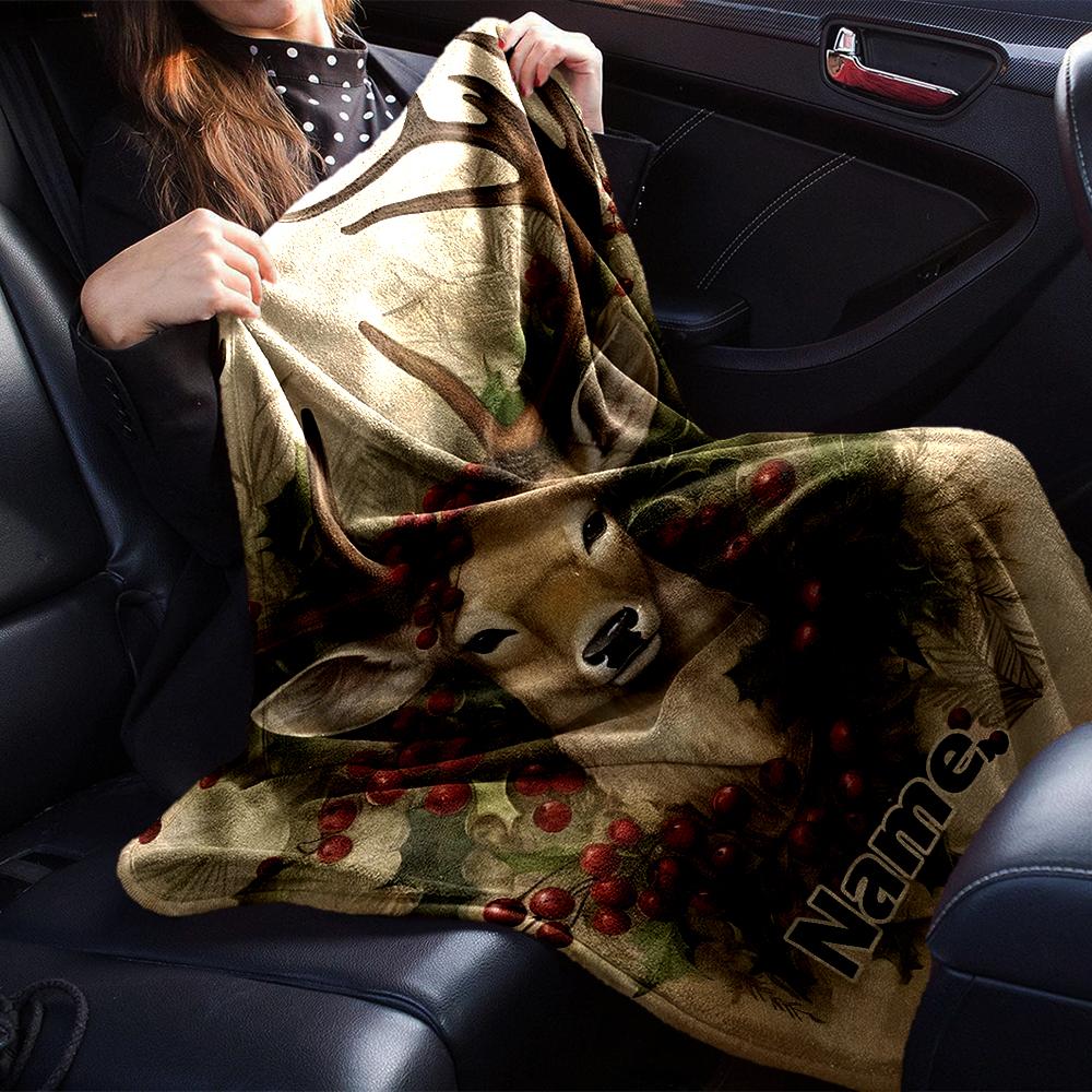 Custom Name Christmas reindeer Theme Printed Blanket - Perfect for Couch, Bed, Travel & Outdoor Use | Machine Washable, Cozy & Durable.