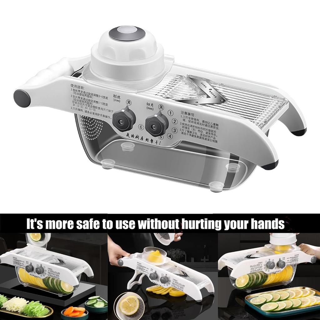 Multifunctional Lemon Slicer,Manual Fruit Potato Choppers with Adjustable Thickness and Storage Box