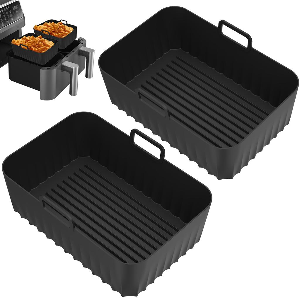 2 Pcs Air Fryer Silicone Tray Double Stack Air Fryer Liner Reusable Baking Basket with Handle Silicone Baking Trays for Kitchen