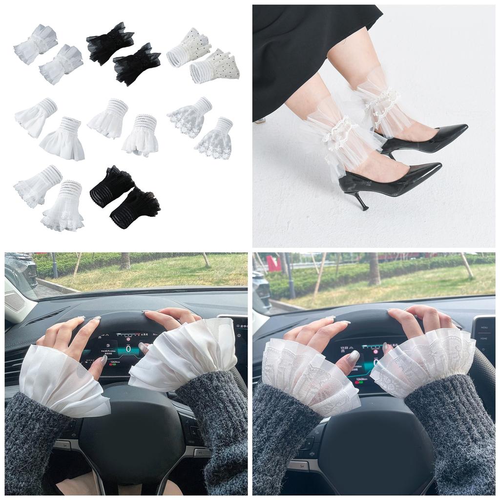 False Lace Brim Sleeves Detachable Autumn Winter Sweater Decorative Sleeves Lace Brim Pearls Lace Wrist Cuffs