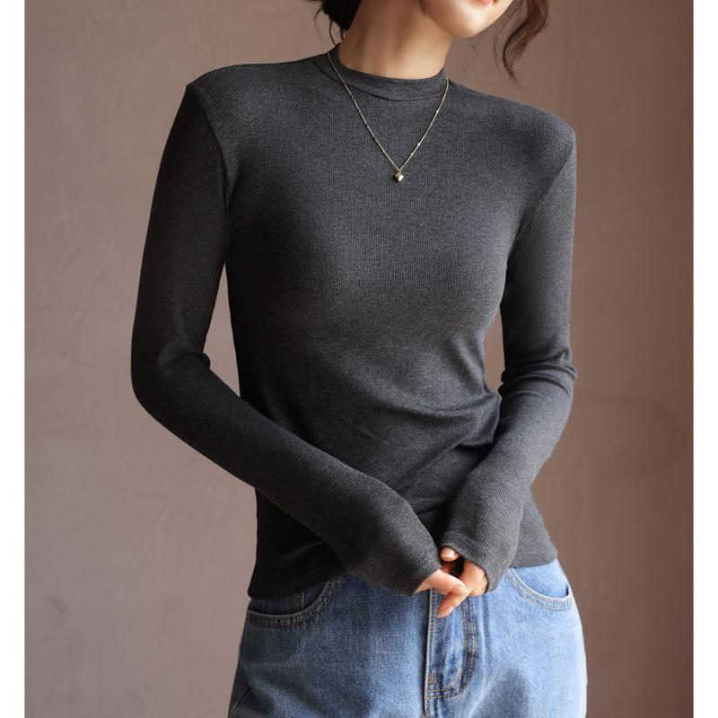 

Spring new versatile small stand-up collar threaded slim-fitting long-sleeved shirt women s fashion niche inner top XL