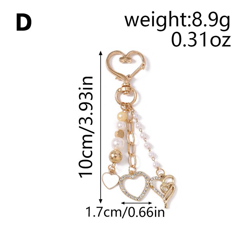 Cute Imitation Pearl Keychain Metal Love Heart Bow Pendant Keyrings For Women Car Key Holder Handbag Key Chains Diy Gifts
