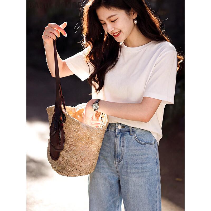 Basic House Women s Tencel Blend Short Sleeve Round Neck T-Shirt S