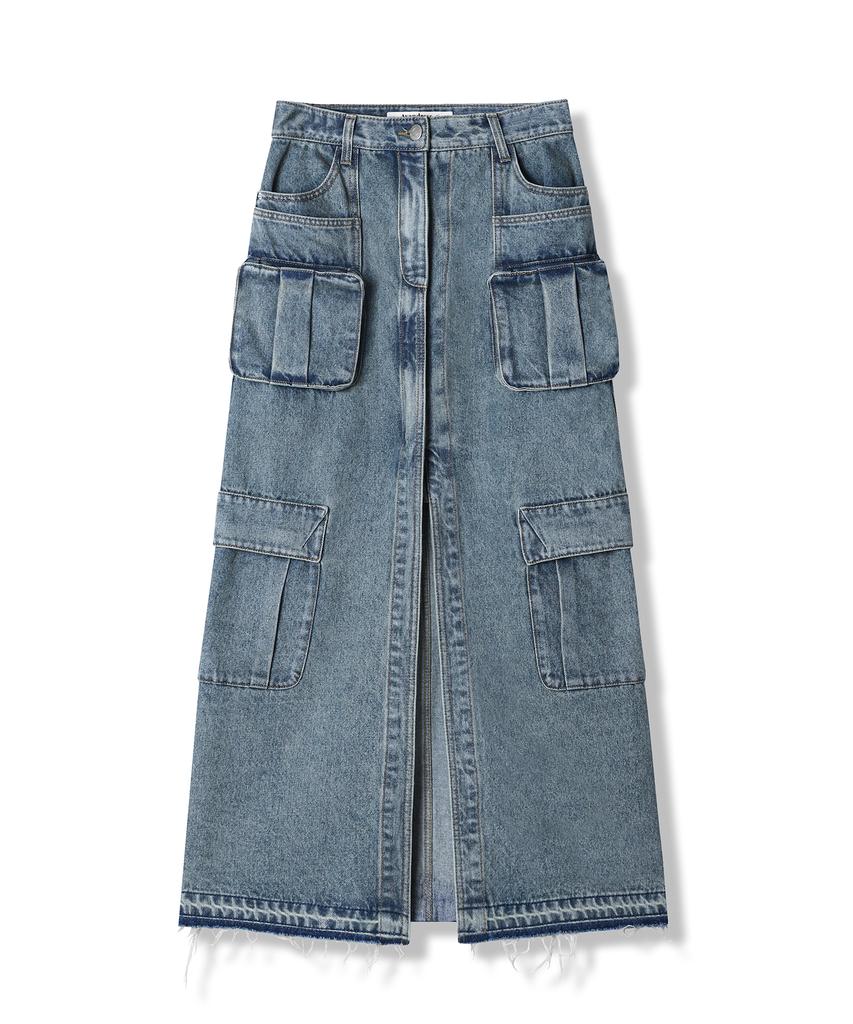 AVANDRESS Evelyn Long Denim Skirt Blue