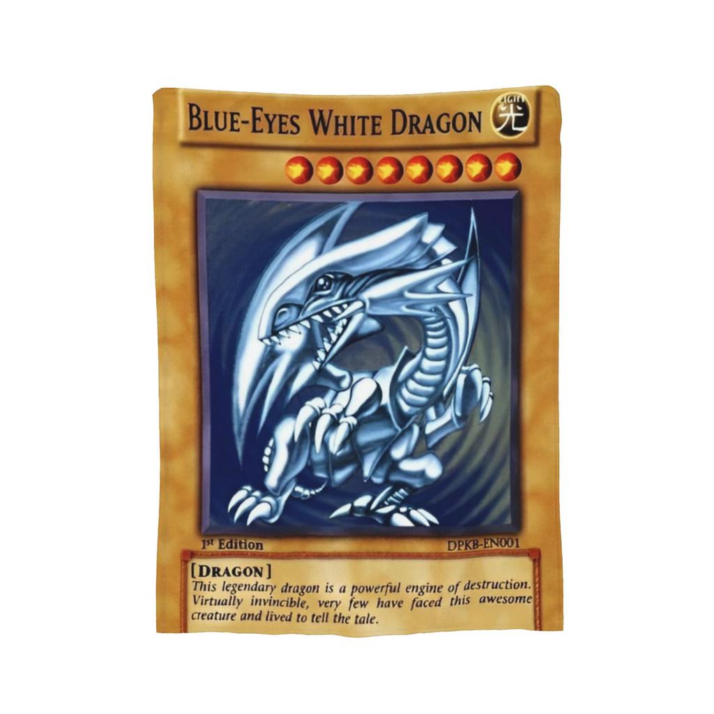 Yu Gi Oh Card Knitted Blankets Flannel Blue Eyes White Dragon Anime Cartoon Super Warm Throw Blankets for Bedroom Sofa Bedspread