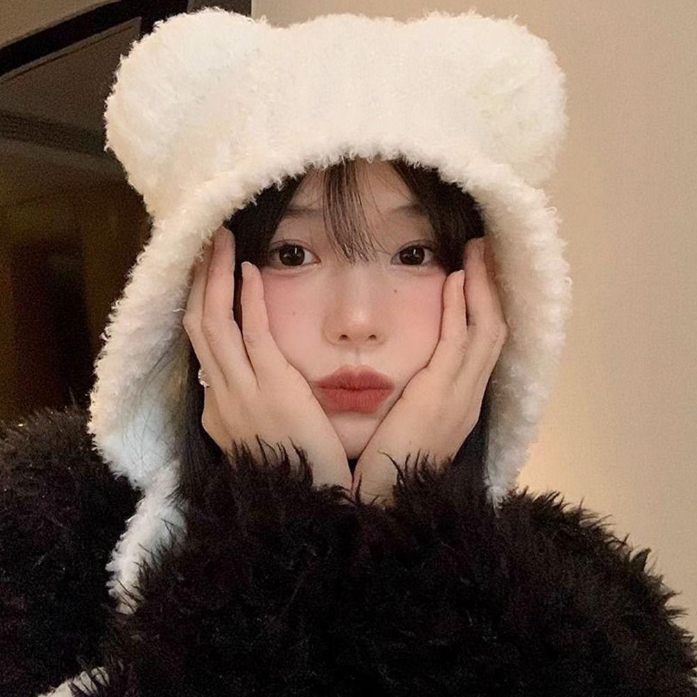 Velvet Lining Windproof Cap Woolen Bucket Hat Outdoor Cycling Cap  for Women