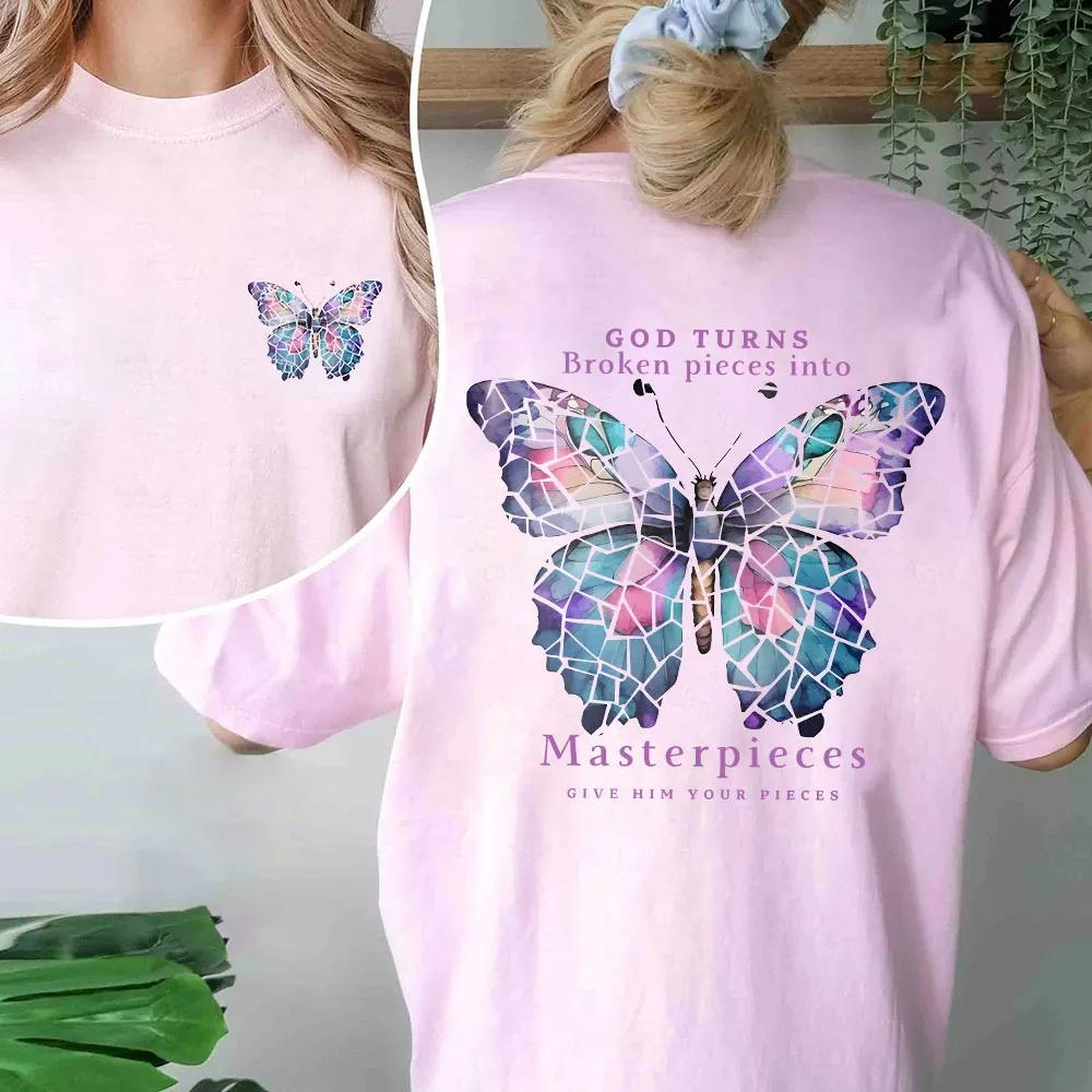 2026 New Summer Design God Turns Broken Pieces Into Highquality Christian Casual Breathable Unisex Crew Neck Tshirt