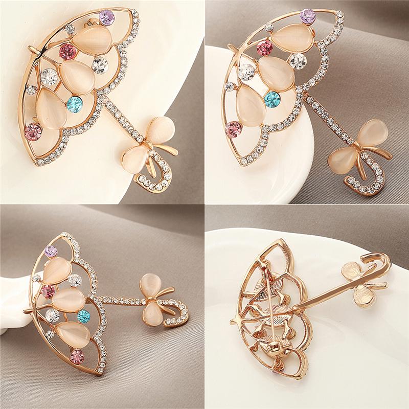 Opal And  Umbrella Brooch Pin Cute Korea Style Brooches For Women