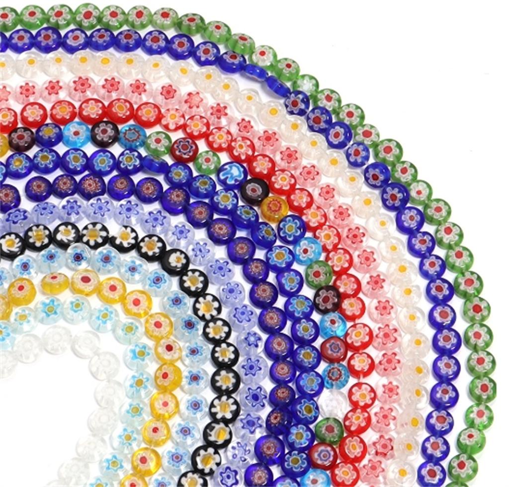 TX24 6/8mm Glass Beads Color Flat Sweet Round Mixed Porcelain Handmade Bracelet Flower Beads Used DIY Accessories Accessory