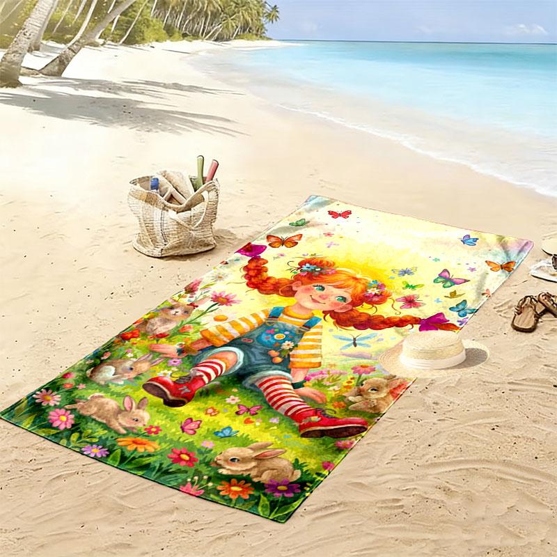 Pippi Adventure Print Beach Towel Large Soft Quick Dry Towel For Beach Camping Swimming