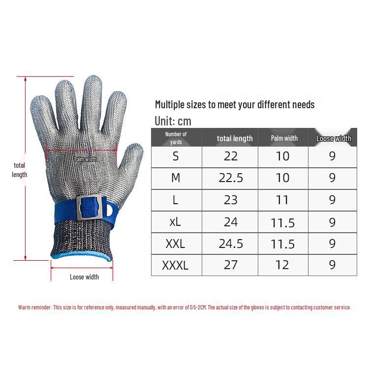 

316 Steel Cut-Resistant Gloves - Level A9 Safety for Cutting, Slaughtering & Fish Processing M size without strap
