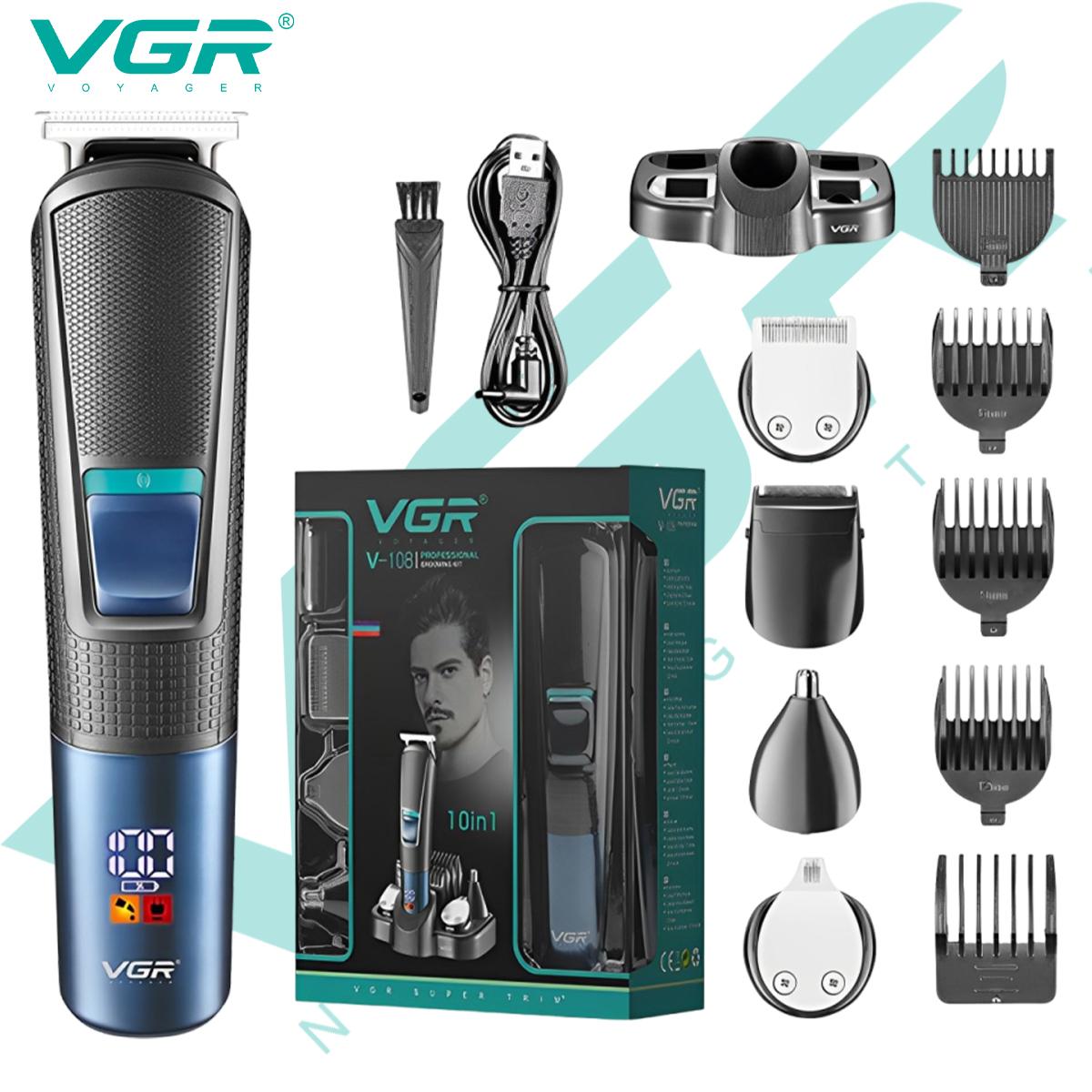 

VGR V-108 Multi-functional Hair Clipper 5-in-1 Rechargeable Shaving Nose Sideburns Electric Trimmer Oil Head Clipper Personal Care Digital Display синий