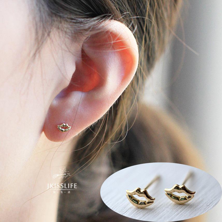 14K Gold-Plated Sterling Silver Lip Stud Earrings for Women 925 Silver