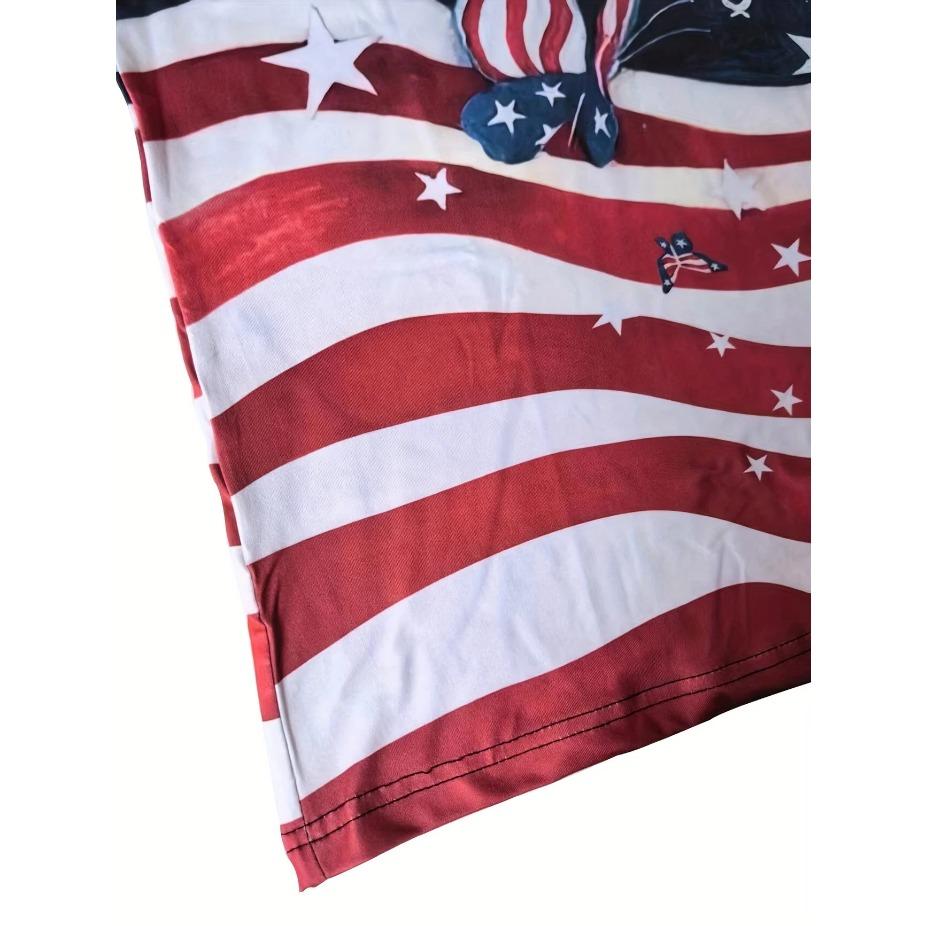Women's American Flag & Butterfly Print Crew Neck T-Shirt - Casual Short Sleeve Spring/Autumn Top Vibrant Colors Printed Top