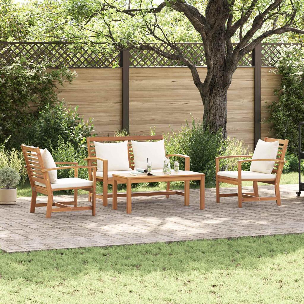 Garden Sofa Set 4 Pcs Natural Solid Teak Wood