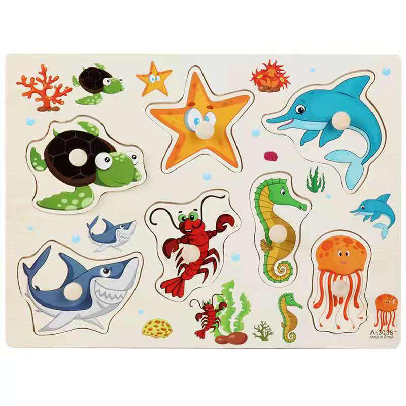 Wooden 3D Educational Grasping Board & Puzzle for Children: Animal & Fruit Theme Cognitive Toy