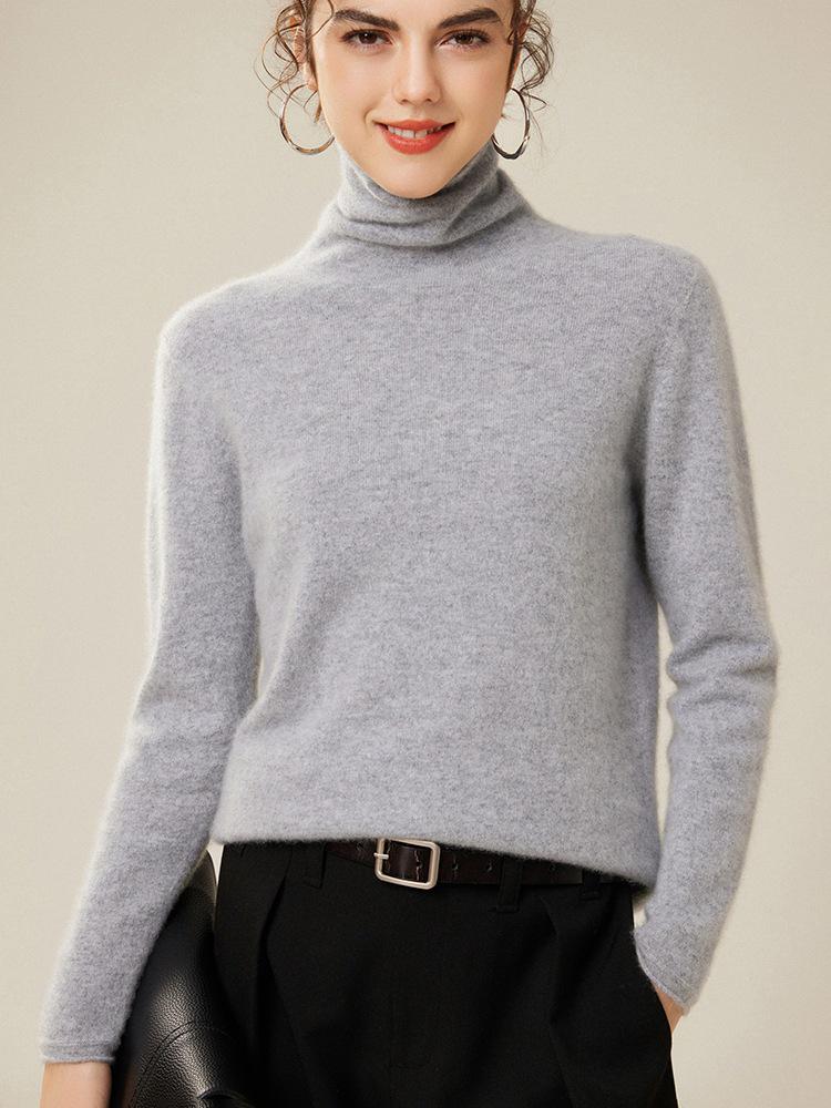 Women's High Neck Loose Fit 100% Pure Cashmere Sweater - Warm Knit Pullover