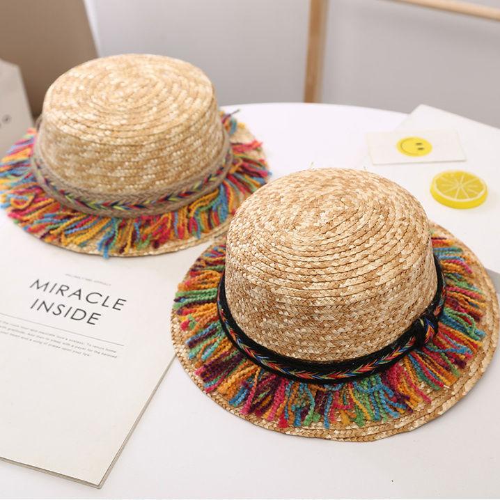 Kapelusz słoneczny do ochrony przed słońcem na plaży lato dla chłopców i dziewcząt słomkowy kapelusz do ochrony przed słońcem kapelusz z trawy