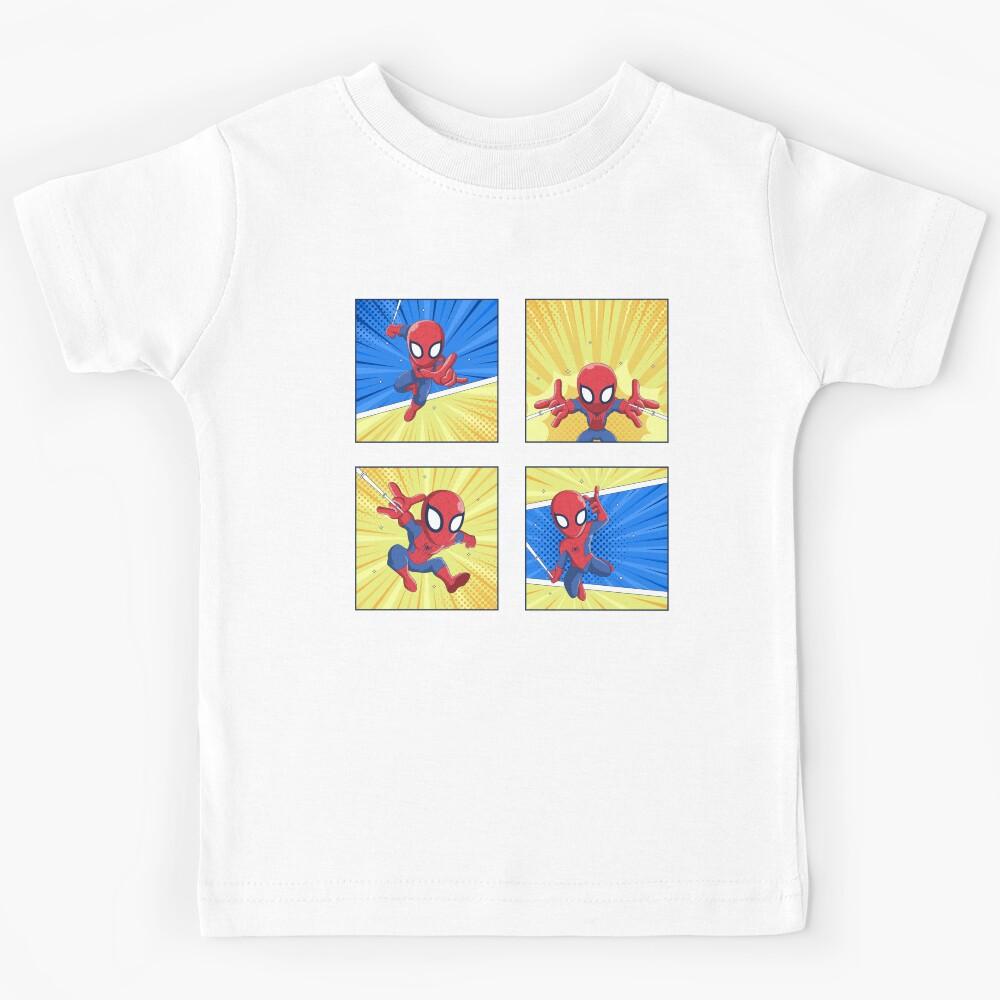 Cute Web Hero Comic Panels | Chibi Superhero Action Set | Kids Cartoon Wall Art & Sticker Design Kids T-Shirt 100