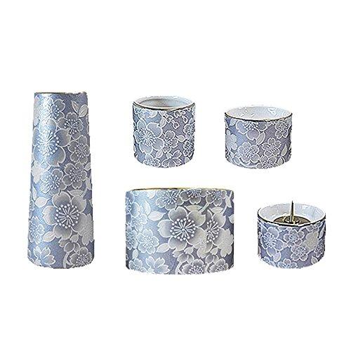 Modern ceramic Buddhist altar fittings 5-piece set  Yui Hana  (round incense burner) Wisteria (j1271-1-3)