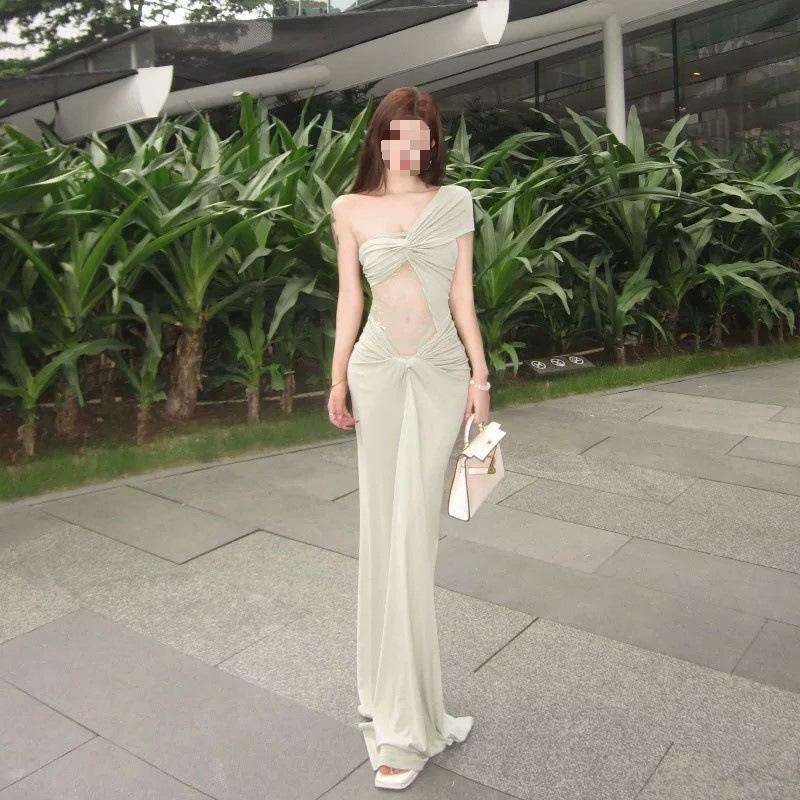Royal Sister Wind Slanted Shoulder Lace Waist Slim Fit Hip Sling Long Dress Design Dress Year Summer