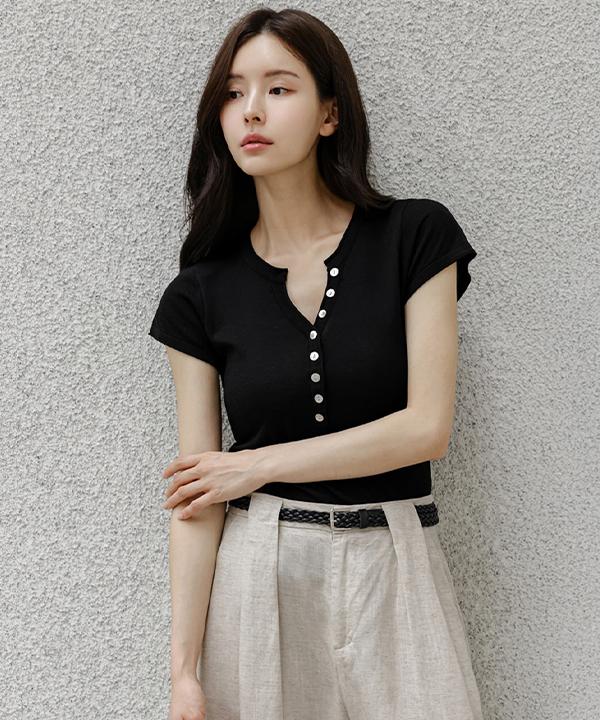 Peulenchisikeu Mielle Button Cap Sleeve Knit_F6H451Kn
