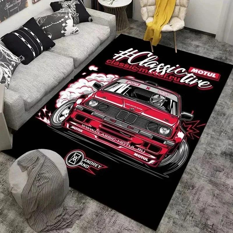 Racing Car Pattern Carpet for Man Cave Bedroom Living Room Home Sofa Decoration Washable Rug Kid Play Decor Floor Big Size Mat
