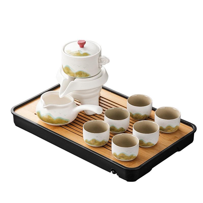 Coarse pottery Qingshan semi-automatic tea set Kung Fu home business