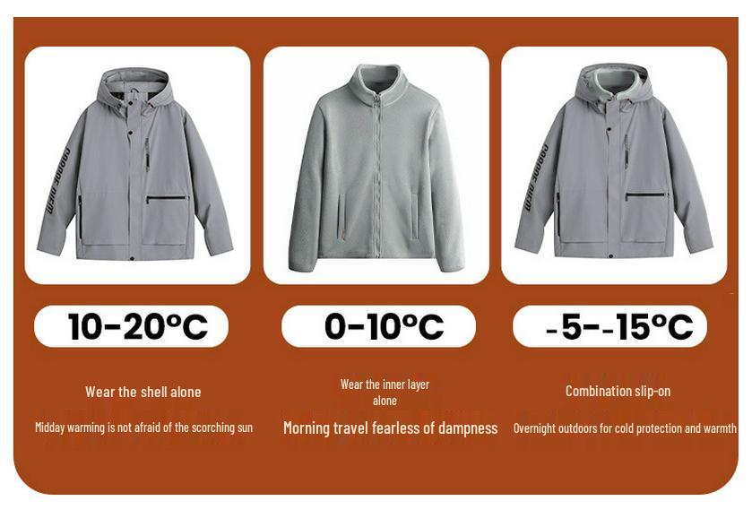 Unisex Mountain Three-in-One Waterproof Windproof Hooded Jacket - Perfect for Couples and Groups
