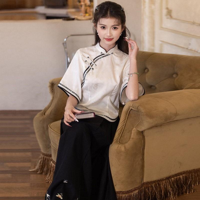 Vintage-Inspired Modern Cheongsam Dress Set Women 2026 Long Sleeve Stand Collar Midi Length With Side Slit