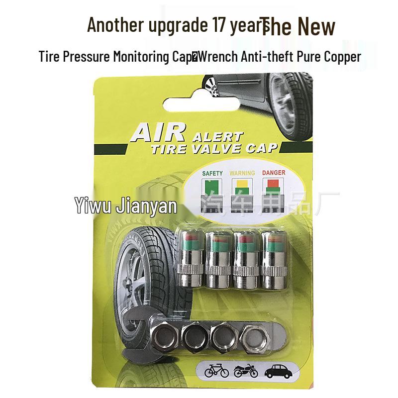 Set of 4 Visual Tire Pressure Monitoring Caps w/ Warning Indicator