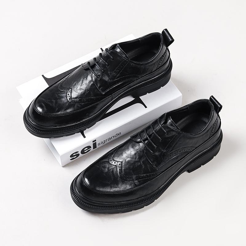 Fashion Men Dress Shoes Genuine Leather Oxford Luxury Handmade Lace-up Brogue Cap Toe Wedding Formal Shoes Male Business Office Footwear