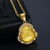 Jade Buddha Pendant Necklace W/ 18K Gold Plated Crystal Charm Hip Hop Chain