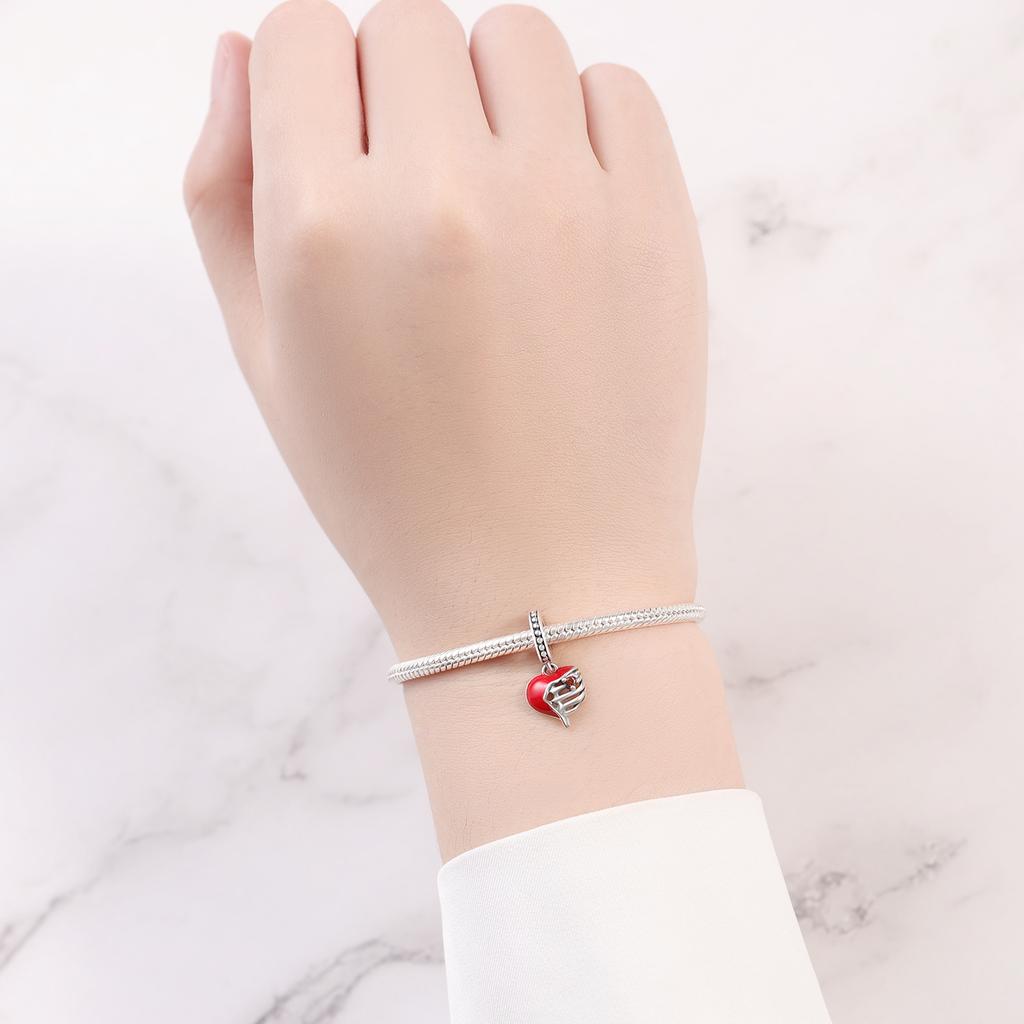 Beads Copper Charms Original Love Heart Rib Pendant Beads Fit Bracelet Jewelry Diy Women Fine Gift Accessory