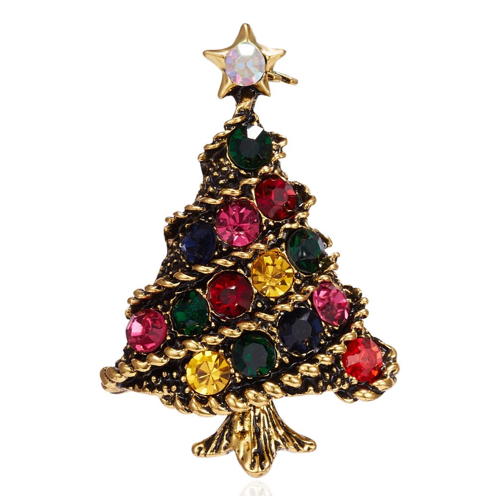 Rinhoo Vintage Christmas Tree Brooch Rhinestone Flower Bell Elk Brooches For Women Collar Lapel Pin Decoration Jewelry Xmas Gift
