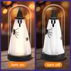 Halloween Ghost Decoration Indoor Light Up in Dome Cloche, Cute Witch Decorative Window Table Lamp with LED for Home Kitchen Mantel Tabletop