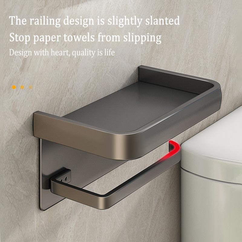 1Pc Wall Mounted Aluminum Tissue Holder - Drill Free, Easy - Install Roll Paper Rack for Bathroom & Kitchen Home Organization