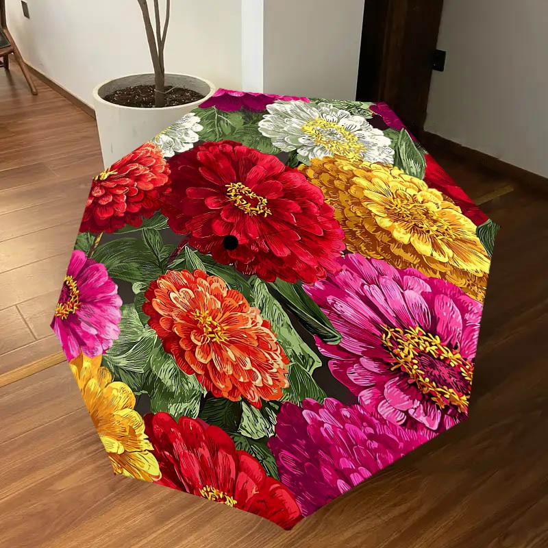 1 Stück Blumenmuster-Regenschirm - 8 Speichen verstärkt - Tragbar - Faltbar - Reise - Geeignet für alle Jahreszeiten - Outdoor - Tägliche Nutzung -J0340