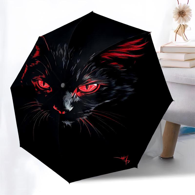 1pc Black CatOpen/Close Umbrella-Windproof, Compact Travel Umbrella, Sturdy 8-Rib Shaft, Outdoor Accessory1194