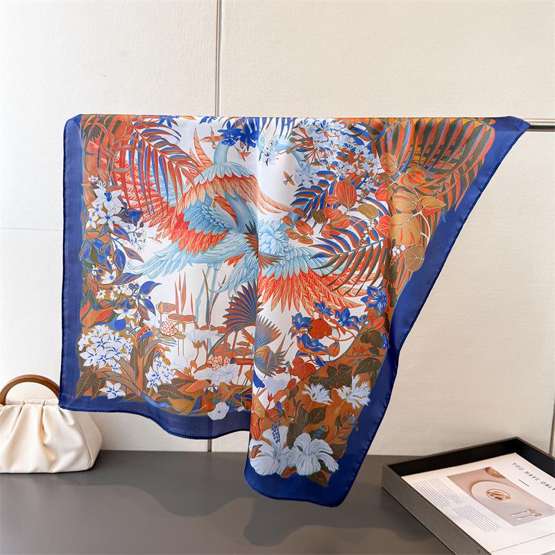 Luxury New Feather Printed Scarves Women's Silk Scarf Spring Summer Floral Hair Bands Bags Handle Ribbon Windproof Scarves