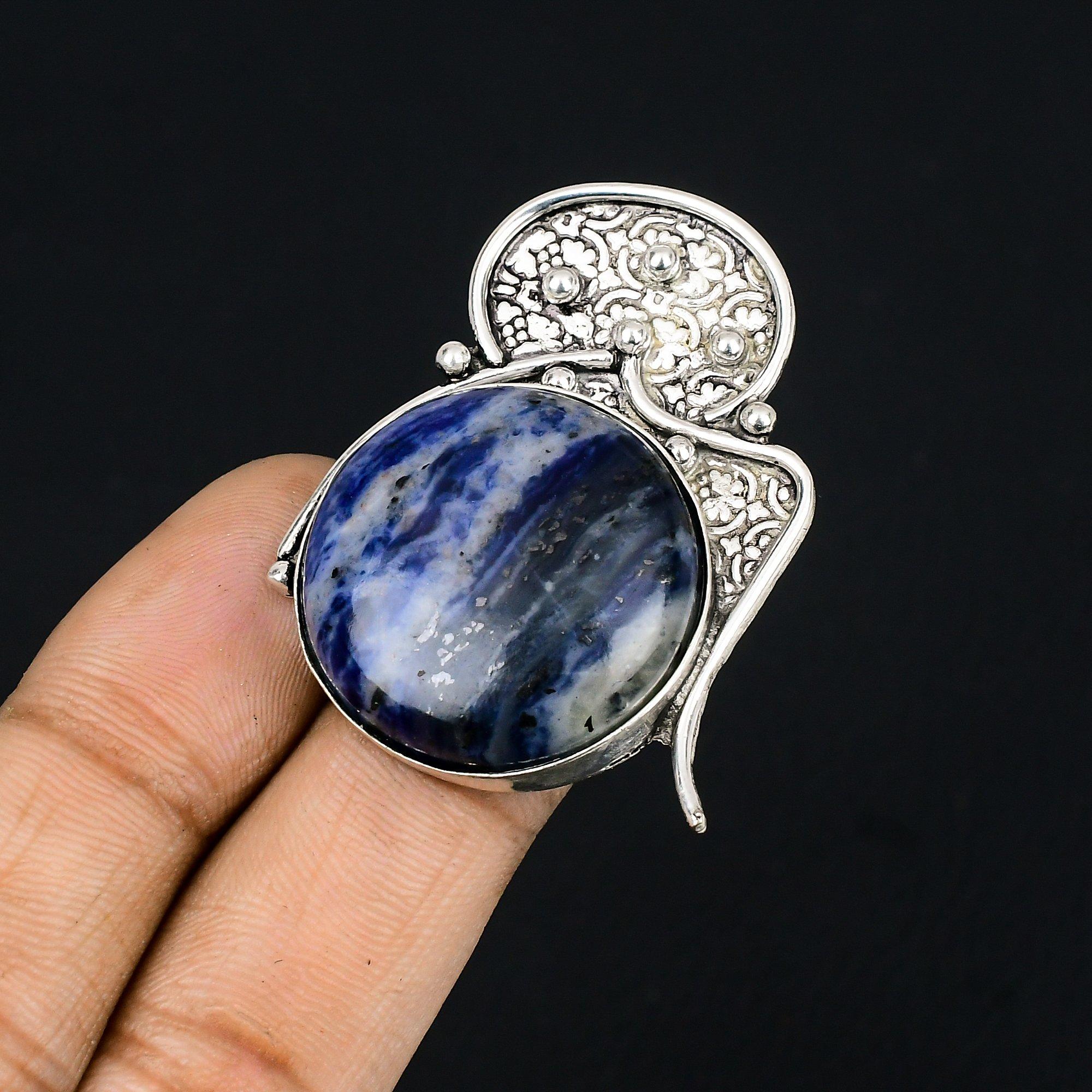 Gift For Women Stackable Ring Size 8.5 925 Silver Natural Sodalite Gemstone 8.5
