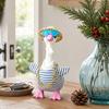 Porch Goose Costumes for 7 Inch Goose Statue, Striped Sweater Straw Hat Sunglasses Chain Set, Easy To Wear Soft Fabric Outdoor Decor Accessories