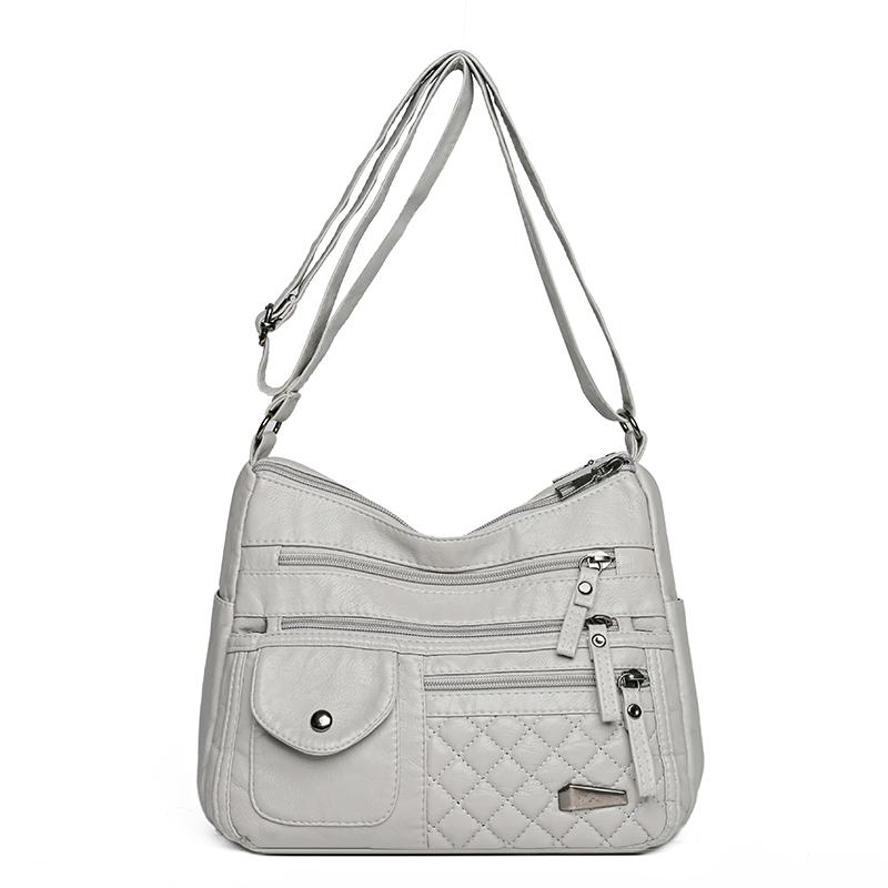 

Женская многослойная сумка через плечо из мягкой кожи, сумка через плечо большой емкости для мам серый