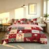 Weihnachts-Bettwäsche-Set 3-teilig Frohe Weihnachten Patchwork Gitterdruck Weiche Mikrofaser-Bettwäsche mit Kissenbezügen Dekoration