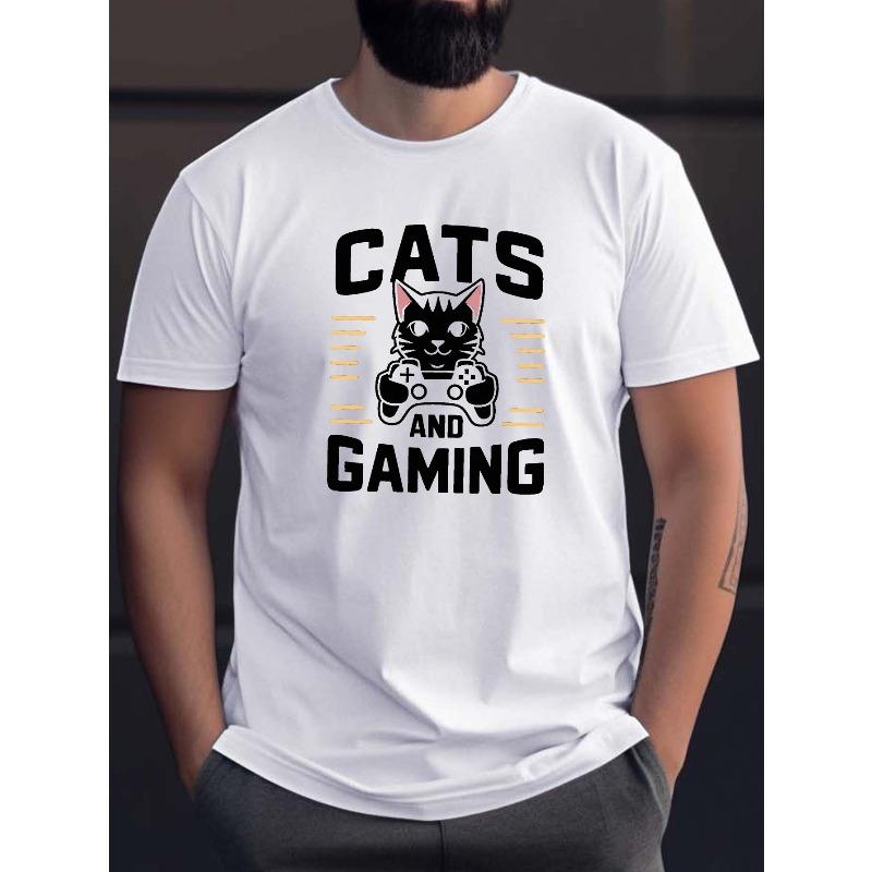 

Европейские размеры Мультяшный кот с игровым контроллером Принт Короткий рукав Футболка Для мужчин, Повседневный топ с круглым вырезом, Удобная летняя одежда S белый