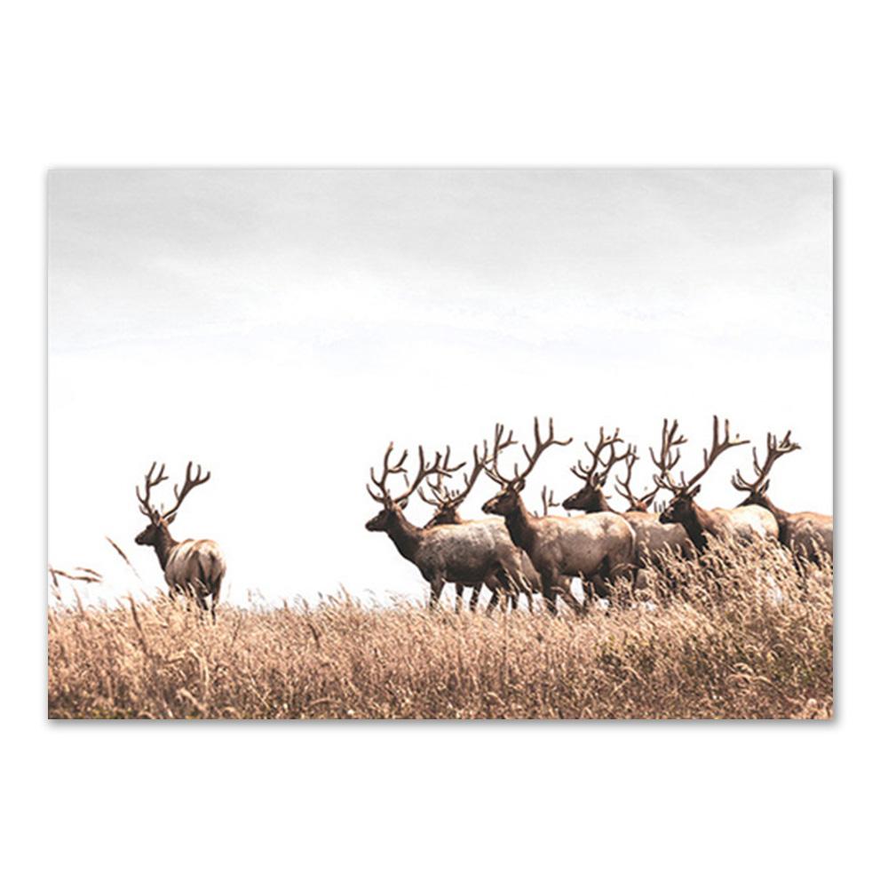 Beige Natural Wall Art Canvas Poster Print Reed Dandelion Grass Cow Canvas Painting Wall Pictures for Living Room Decorative Art